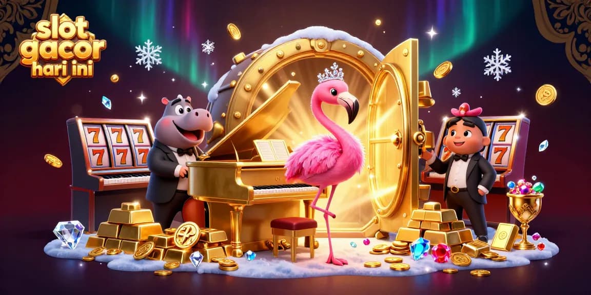 Experience the thrill of slot gacor hari ini with vibrant characters and dynamic casino elements in a 3D illustration.