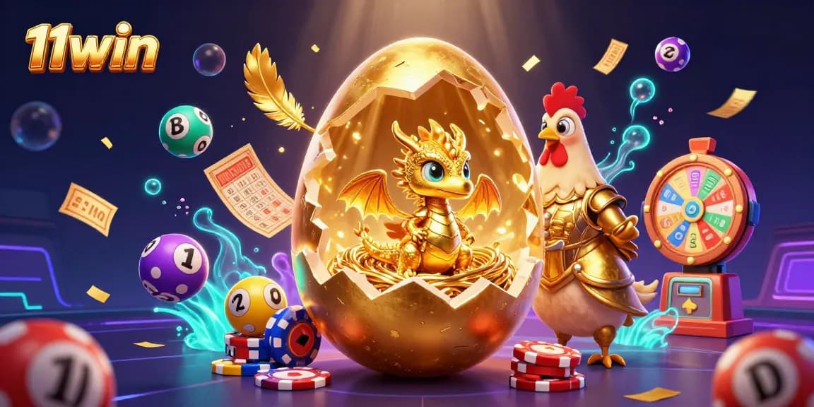 Spin to win with 11win as the golden dragon rises from poker chips amidst a vibrant gaming scene.