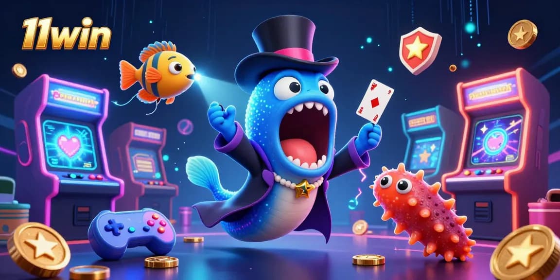 Experience thrilling card tricks with 11win's vibrant 3D deep-sea casino magic characters.