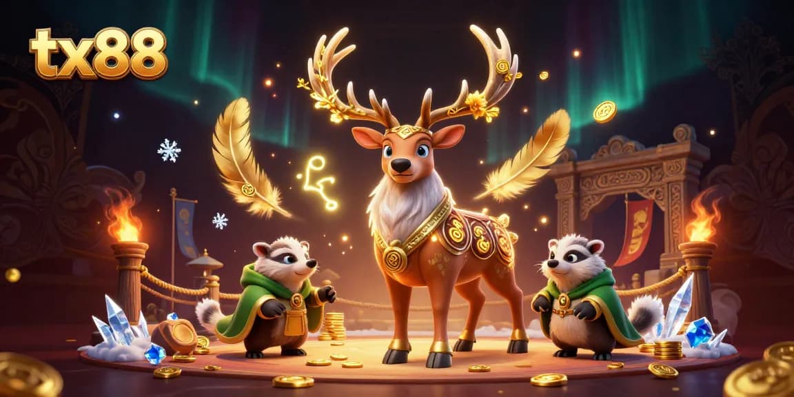 tx88 immersive scene featuring a druid stag and badger in a vibrant casino atmosphere