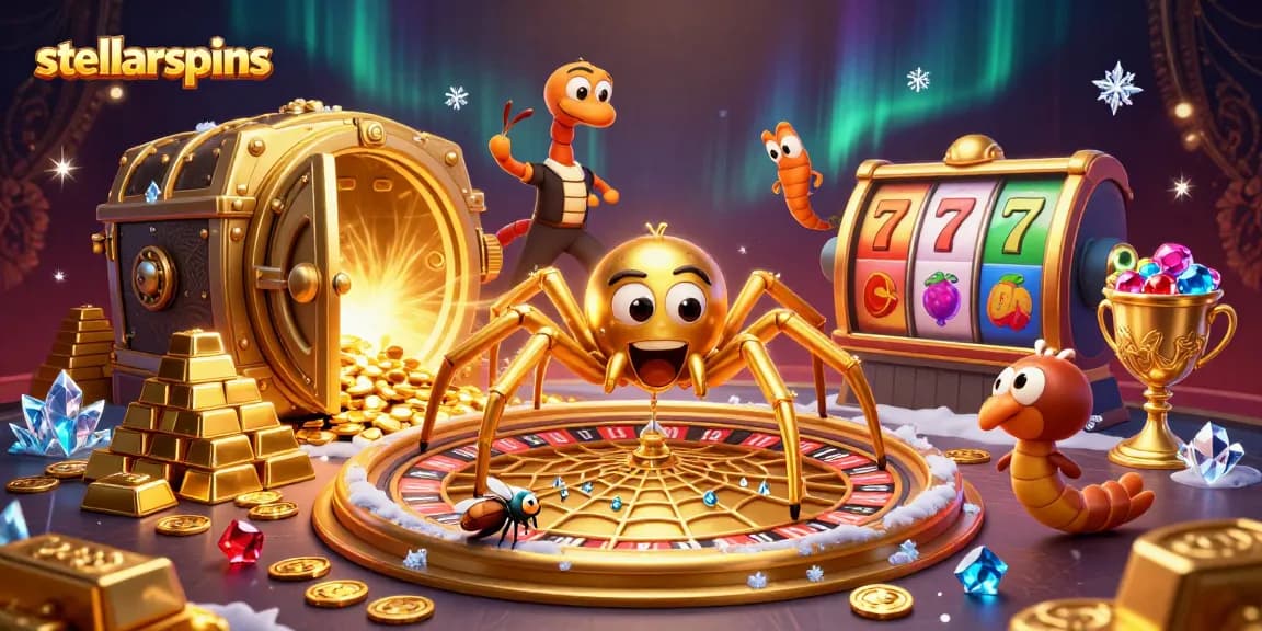 Bet on stellarspins with a captivating golden spider roulette scene full of gems.