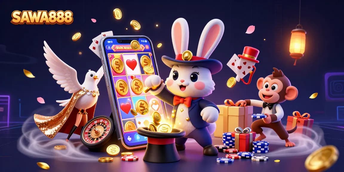 SAWA888 introduces an engaging slot game environment with magical characters and vibrant casino elements.