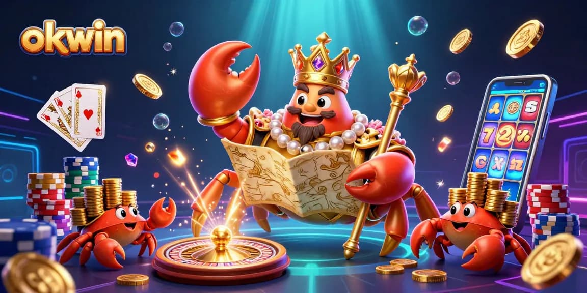 Spin the reels and explore treasures with okwin's golden crab emperor and casino elements.