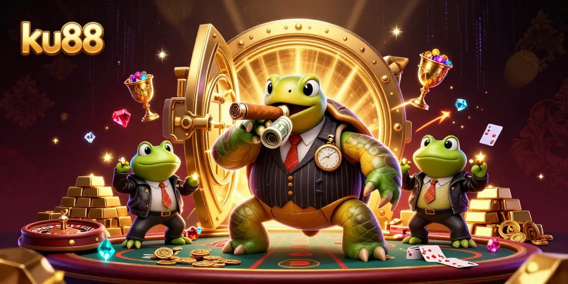 ku88 showcases a lively live casino with a snapping turtle mobster and bullfrog enforcers.