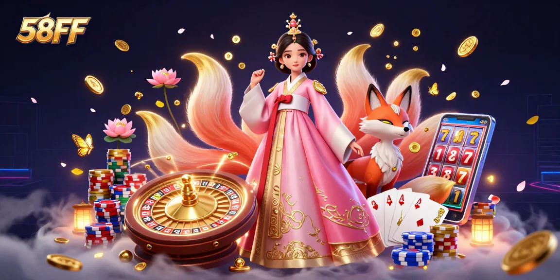 Experience excitement with 58FF as you spin in a vibrant casino scene with stunning visuals.