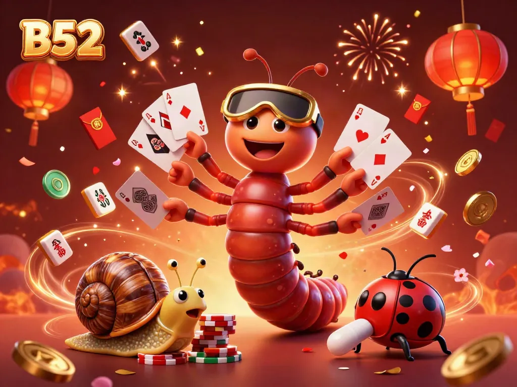Experience the excitement of B52 with a lively 3D illustration of dealers and gaming elements.