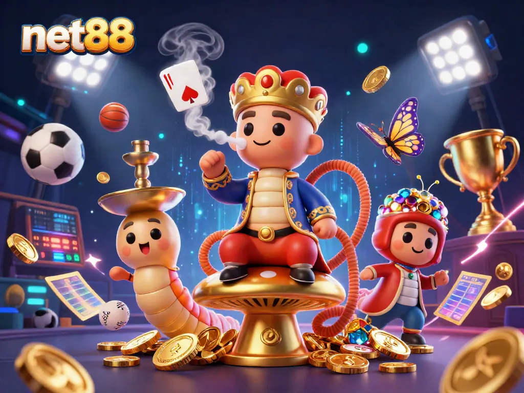 Experience thrilling betting action with net88 in a vibrant, dynamic casino illustration featuring casino elements.