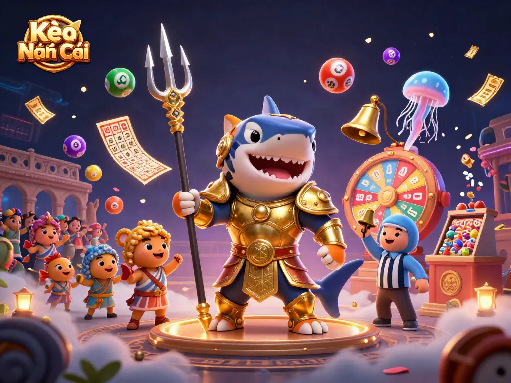 Engage with Kèo Nhà Cái in this vibrant 3D illustration filled with lottery balls and lively characters.