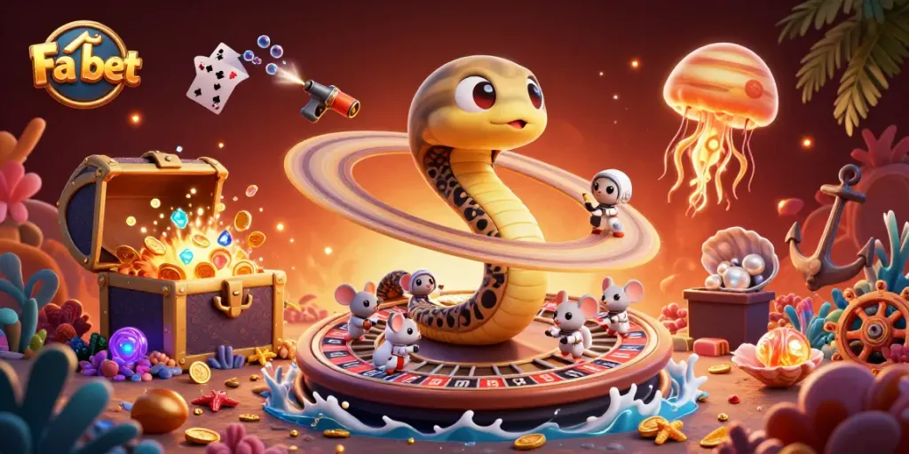 Experience thrilling bets at Fa bet with cartoon characters in a vibrant casino scene.