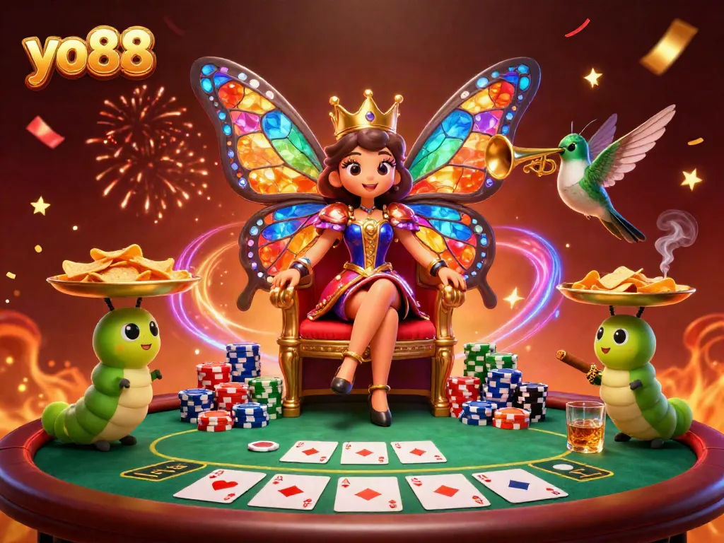 Experience yo88's vibrant gaming environment with dazzling characters and engaging casino elements.