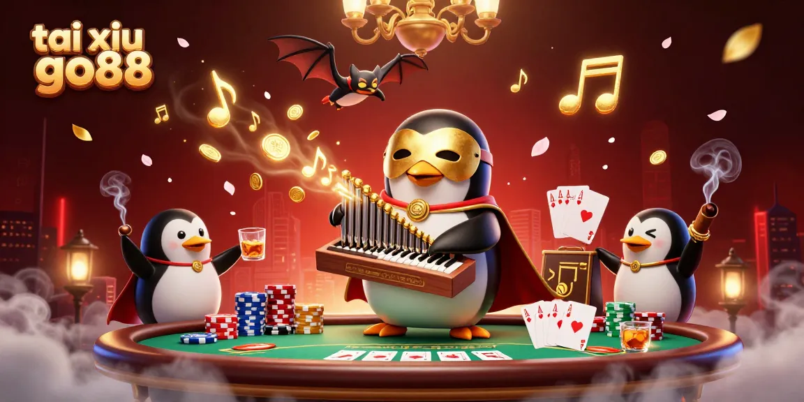 Engage with tai xiu go88 as golden musical notes and coins converge around a dynamic gaming scene.