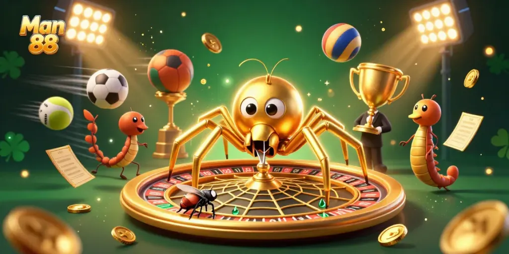 Experience exciting bets at Man 88 with a vibrant casino scene featuring dynamic sports elements.