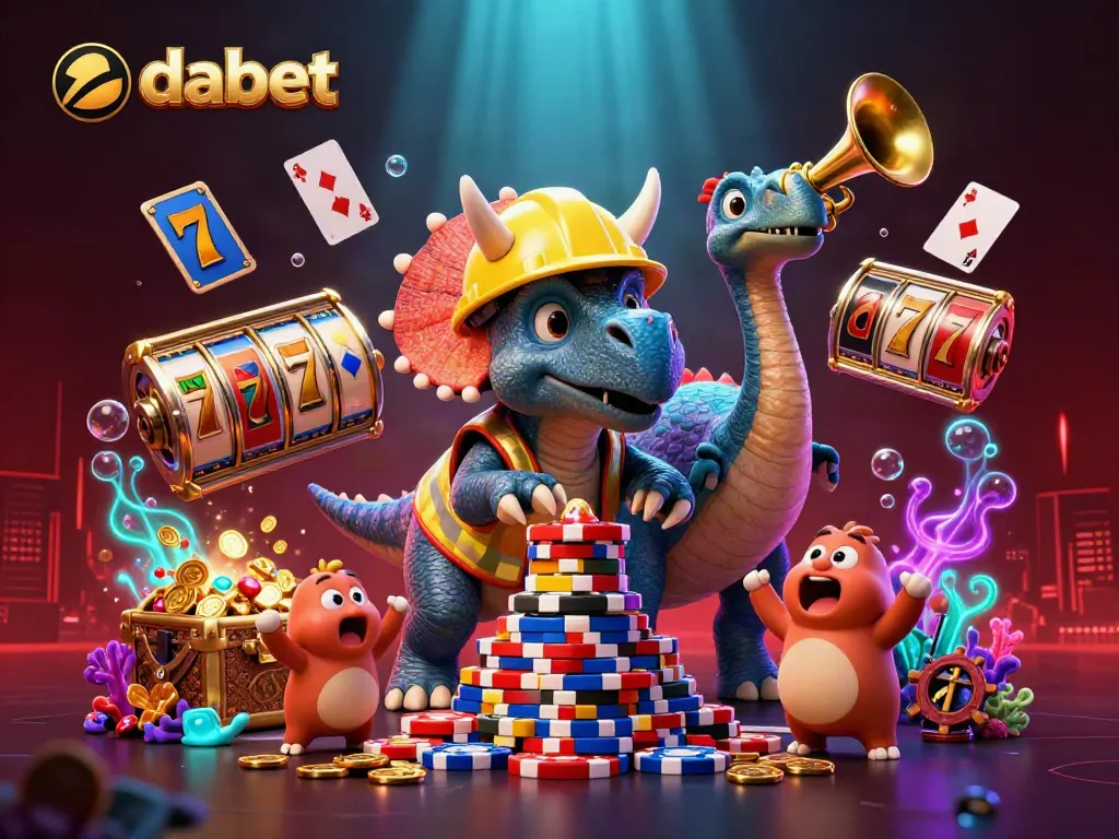 Experience exciting gaming with dabet's vibrant slot games, showcased in dynamic 3D illustration.