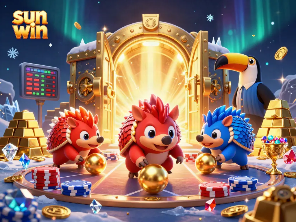 Spin to win at sun win with dynamic pangolins amid dazzling casino treasures.