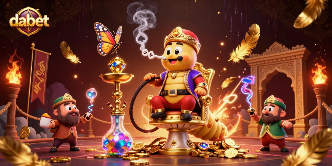 dabet showcases a dynamic casino scene with a caterpillar hookah-master in lavish attire, blending poker hand symbols and immersive gaming elements.