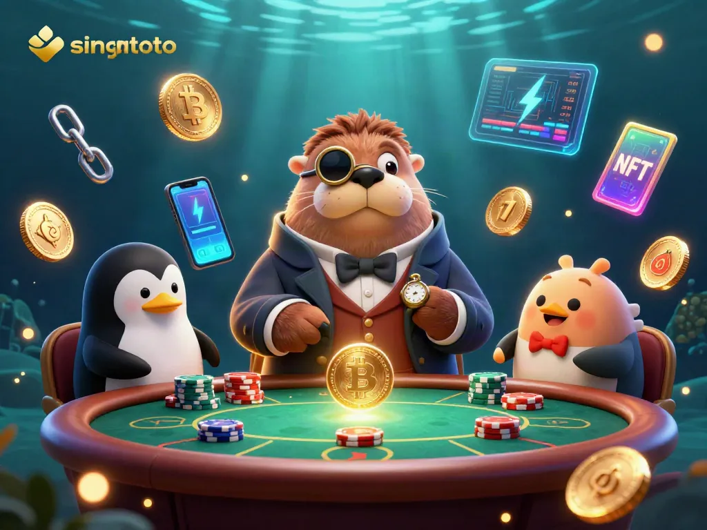 Join the fun at singatoto with a jolly walrus playing poker at an underwater casino table