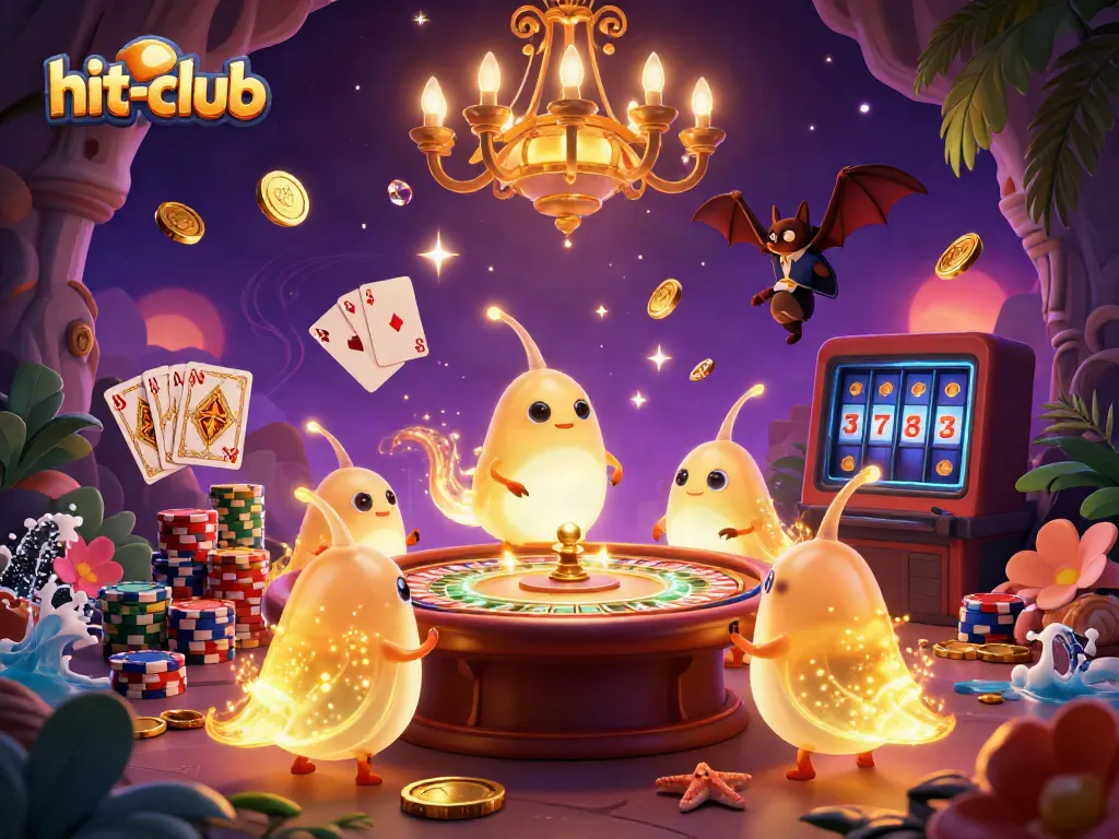 Engage with thrilling games at hit-club featuring glowworms lighting a vibrant casino scene.
