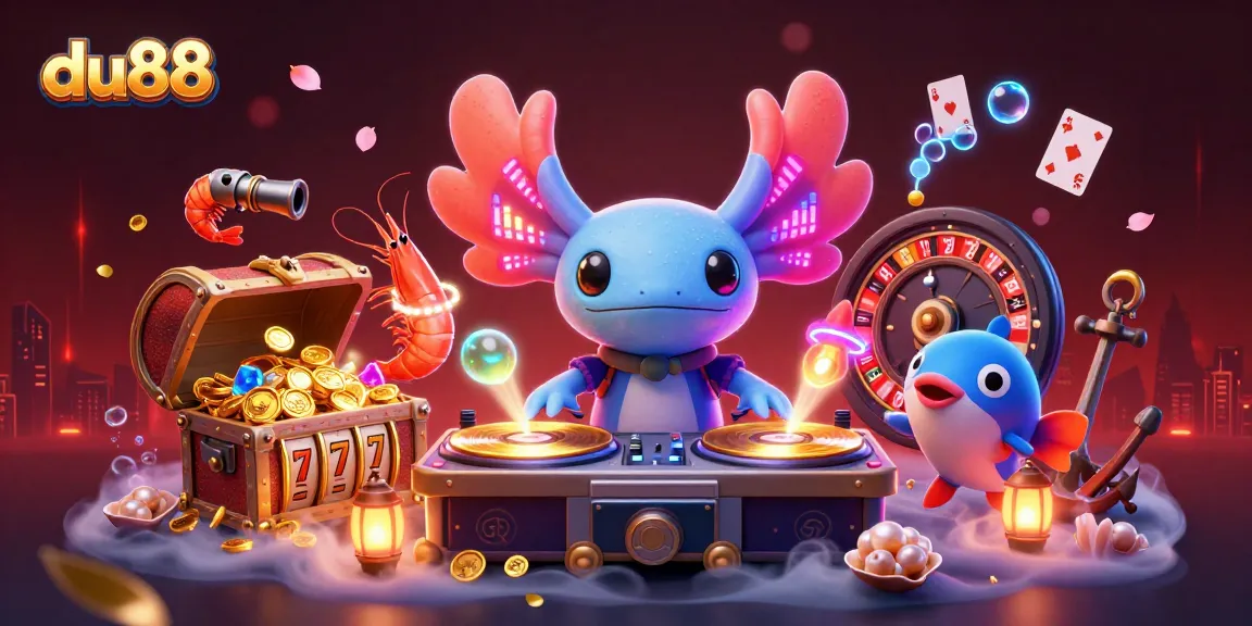 Experience epic wins at du88 with our neon casino-themed underwater adventure featuring vibrant characters.