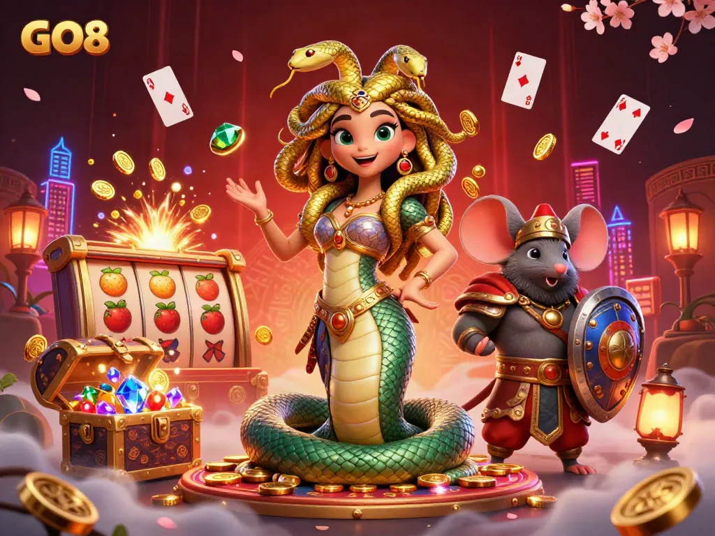Engage with the colorful GO8 casino scene full of treasures and mythical characters.