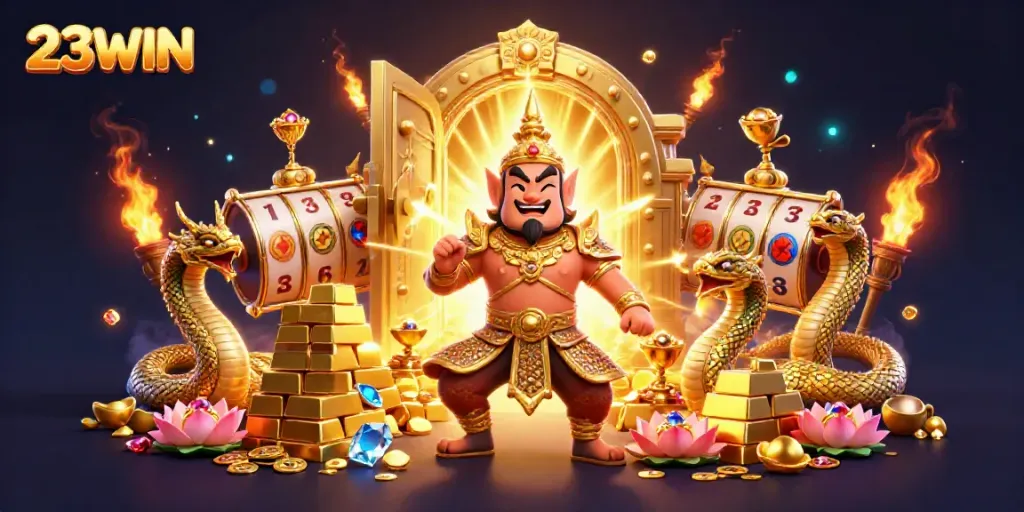 Engage with thrilling 23WIN casino action featuring vibrant characters and rich treasures