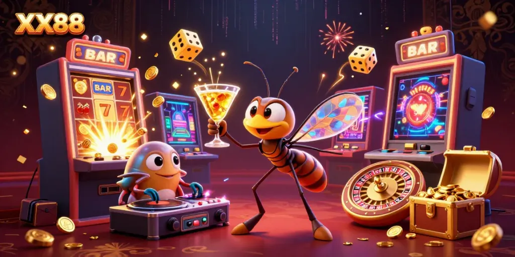 Experience the vibrant world of XX88, featuring a lively casino mascot and exciting gaming elements.