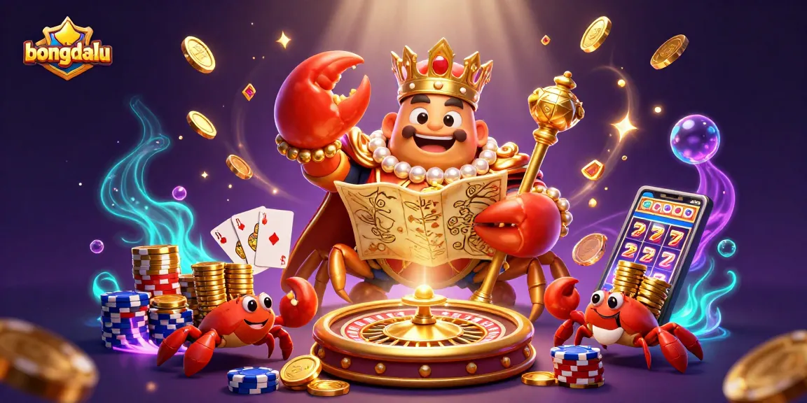 Play exciting games with bongdalu's vibrant casino illustration featuring a king crab and treasures.