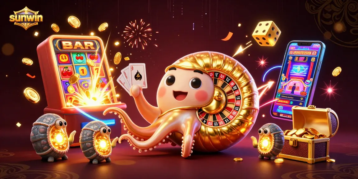 sunwin captivates players with a dazzling 3D casino scene featuring a golden nautilus roulette wheel and bursting slot symbols