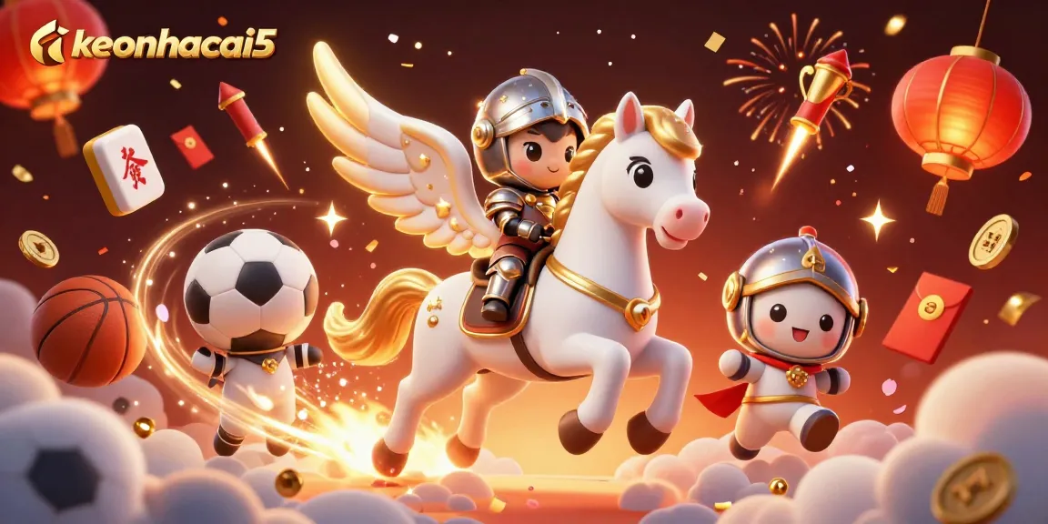 Engage in thrilling betting with keonhacai5 surrounded by vibrant sports elements and festive icons.