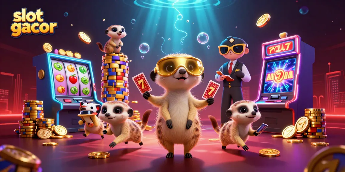 Enjoy thrilling gameplay at slot gacor with cartoon meerkats running a vibrant casino operation.