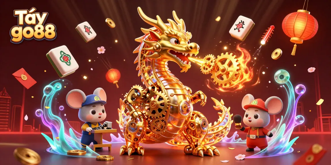 Play with Tải go88 in a vibrant, dynamic casino world featuring a golden dragon and colorful gaming elements.