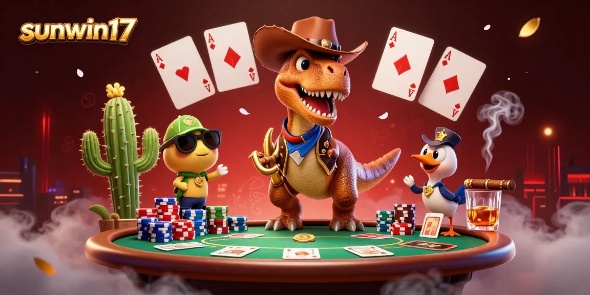 Join the excitement of sunwin17 at a vibrant casino scene featuring humorous characters and engaging game elements.
