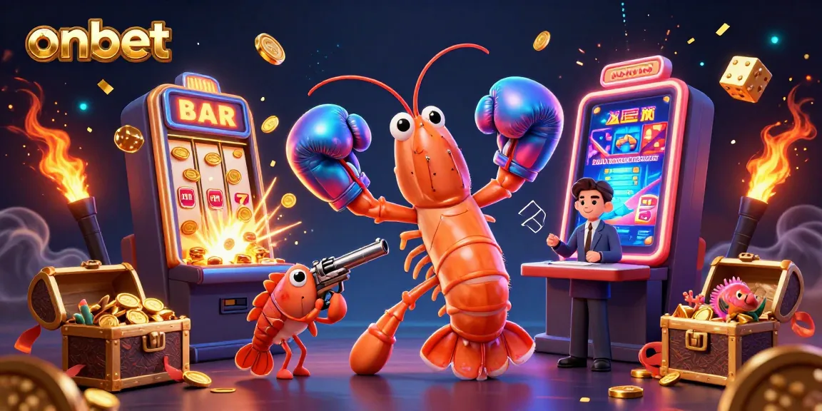 Join the excitement at Onbet with vibrant casino elements showcased in a colorful 3D scene.