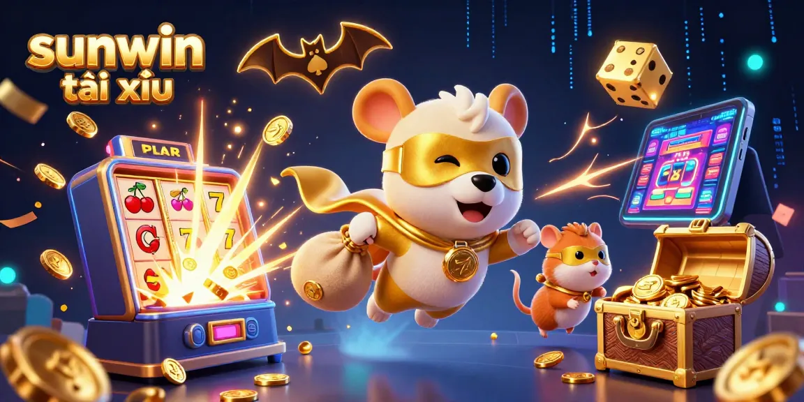 Experience the excitement of sunwin tài xỉu with a dazzling jackpot scene featuring a superhero dog and vibrant casino elements.