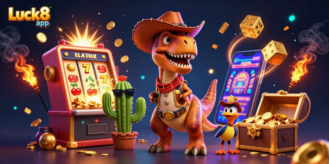 Experience thrilling wins with the Luck8 app in a vibrant, dynamic casino scene.