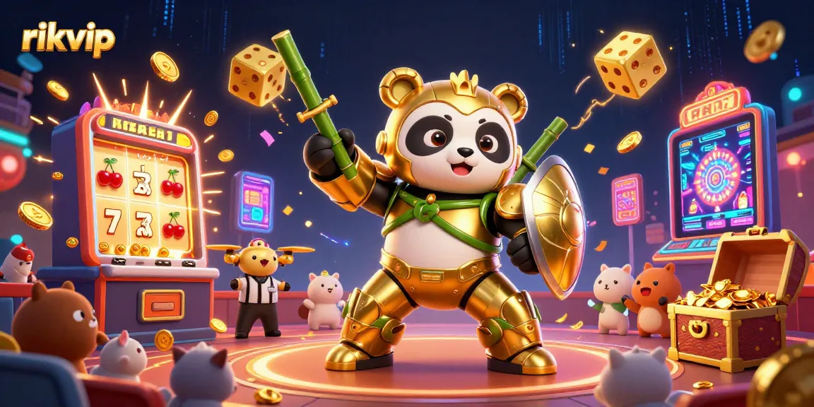 Experience the thrill of winning at rikvip with a vibrant 3D casino illustration showcasing epic characters and game elements.